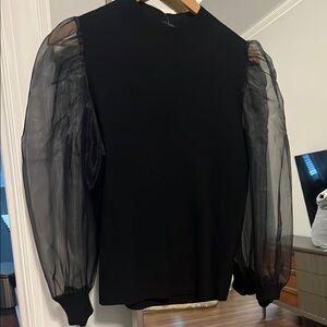 French Connection Black Sheer Puff Sleeve Blouse
